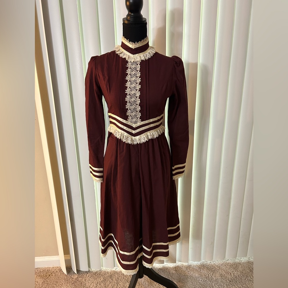 SOLD! Gunne Sax Burgundy with lace Dress